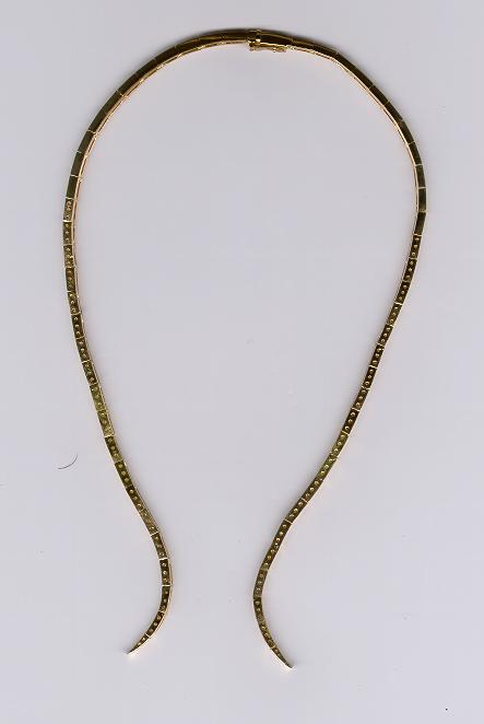 A long necklace with a small gold chain.