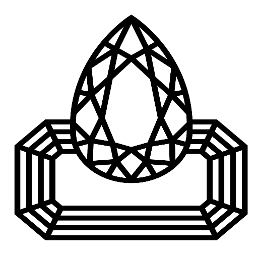 Black and white geometric gem illustration with a pear-shaped and rectangular cut.
