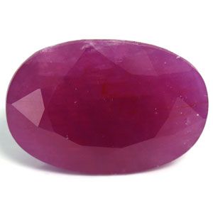 Oval-shaped, faceted purple gemstone.