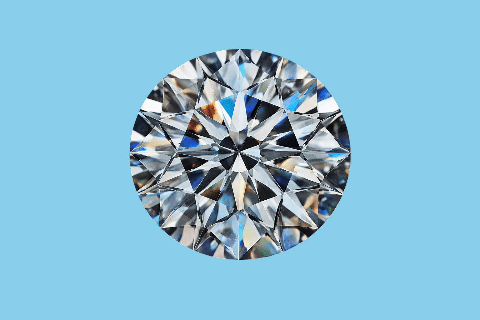A sparkling round-cut diamond with brilliant facets.